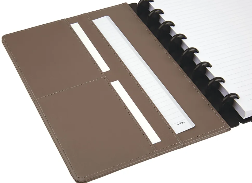 TUL® Discbound Notebook With Leather Cover, Junior Size, Narrow Ruled, 60 Sheets, Black