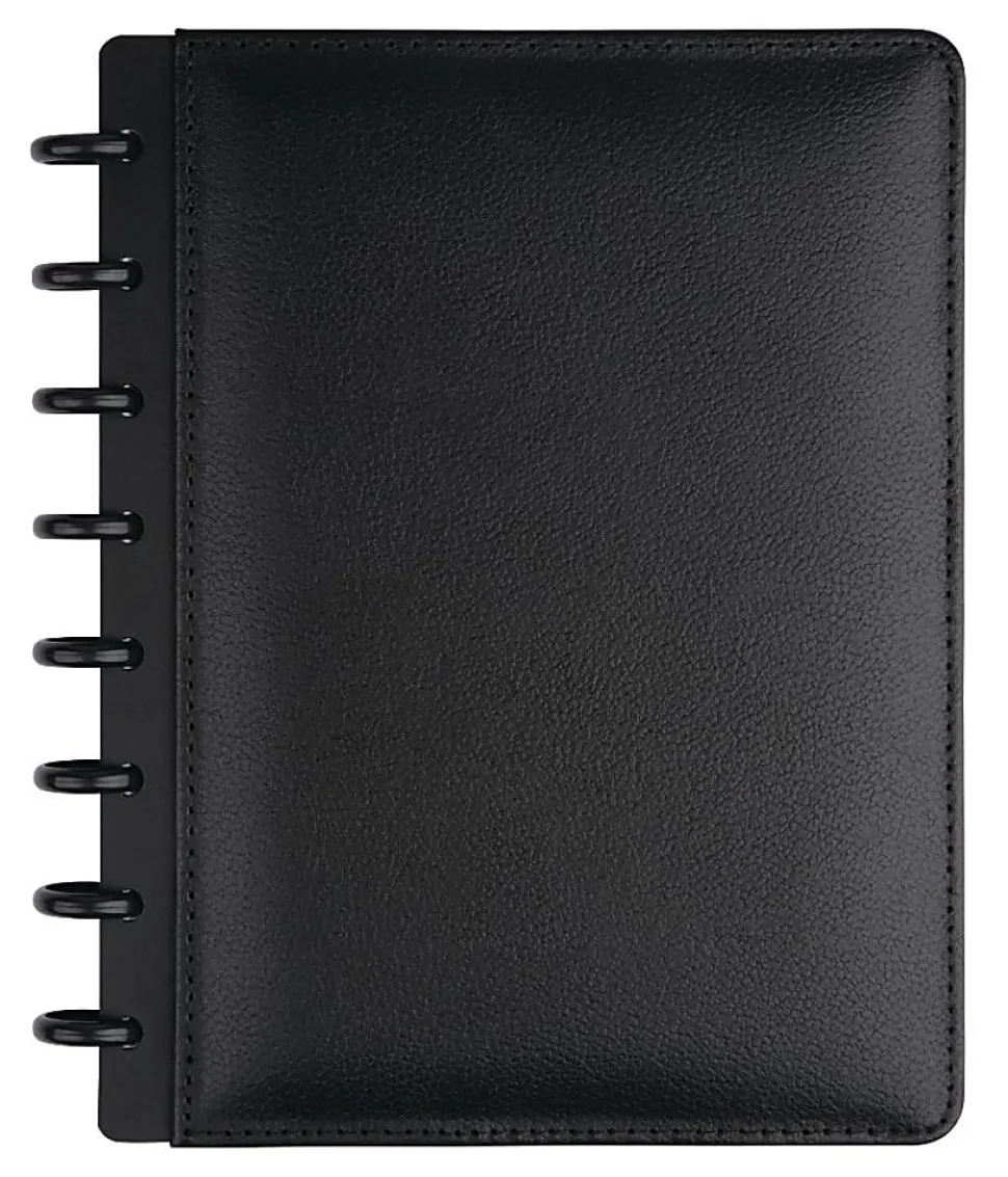 TUL® Discbound Notebook With Leather Cover, Junior Size, Narrow Ruled, 60 Sheets, Black