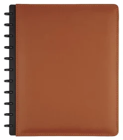 TUL® Discbound Notebook With Leather Cover, Letter Size, Narrow Ruled, 60 Sheets, Brown