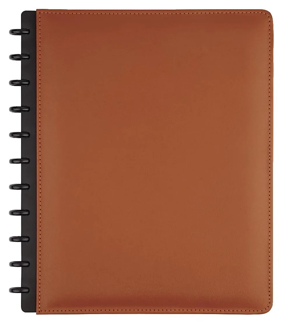 TUL® Discbound Notebook With Leather Cover, Letter Size, Narrow Ruled, 60 Sheets, Brown