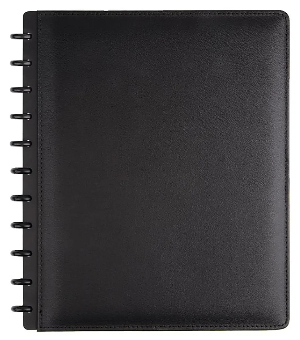 TUL® Discbound Notebook With Leather Cover, Letter Size, Narrow Ruled, 60 Sheets, Black