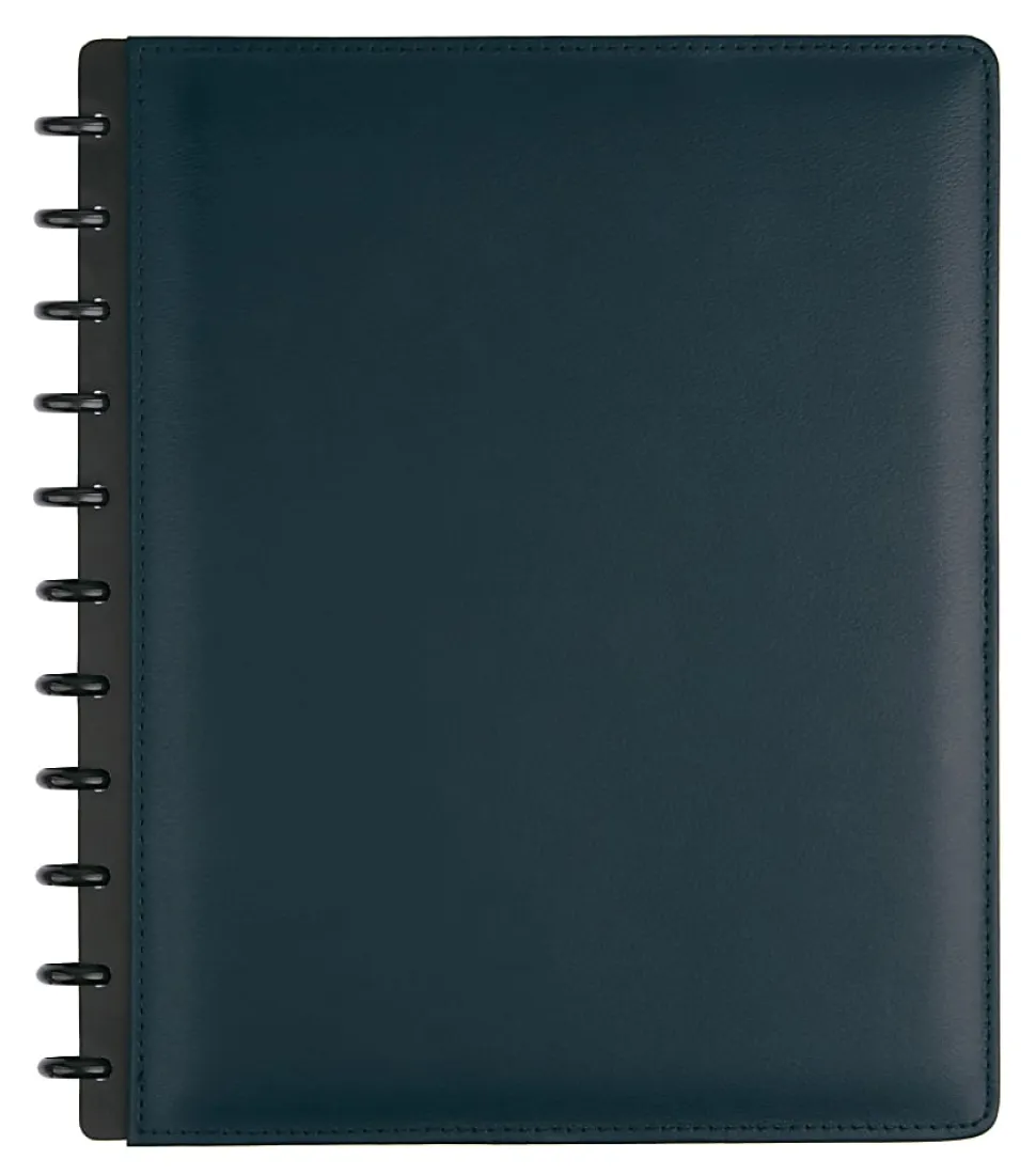 TUL® Discbound Notebook With Leather Cover, Letter Size, Narrow Ruled, 60 Sheets, Navy