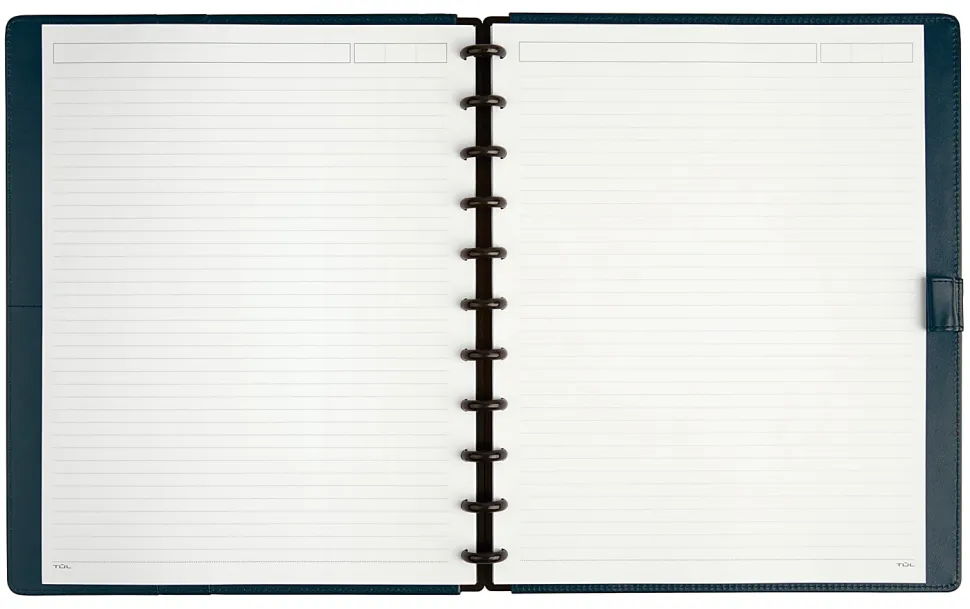 TUL® Discbound Notebook With Leather Cover, Letter Size, Narrow Ruled, 60 Sheets, Navy
