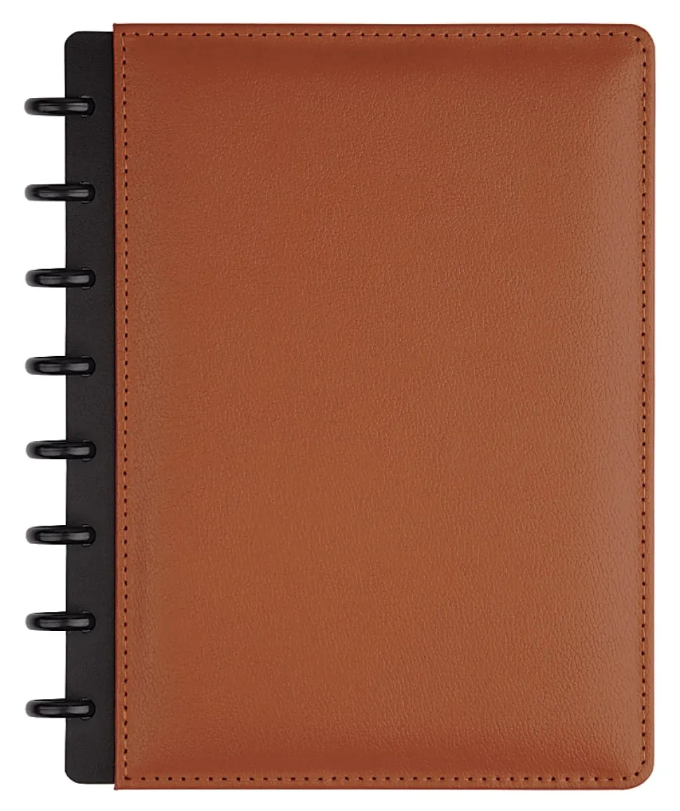 TUL® Discbound Notebook With Leather Cover, Junior Size, Narrow Ruled, 60 Sheets, Brown