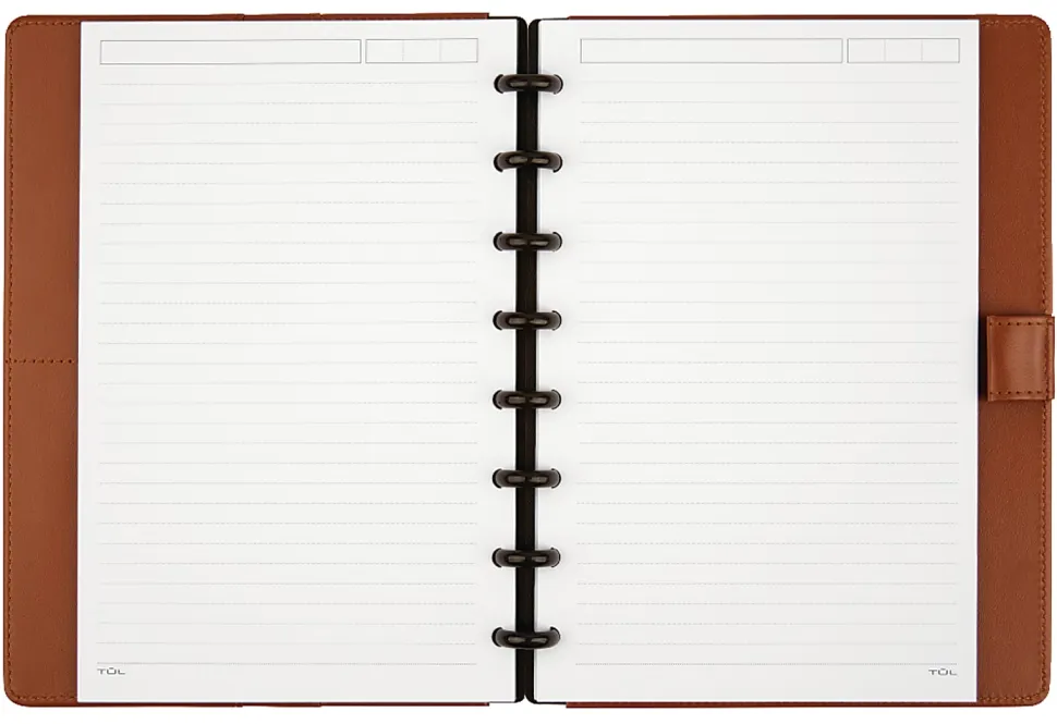 TUL® Discbound Notebook With Leather Cover, Junior Size, Narrow Ruled, 60 Sheets, Brown