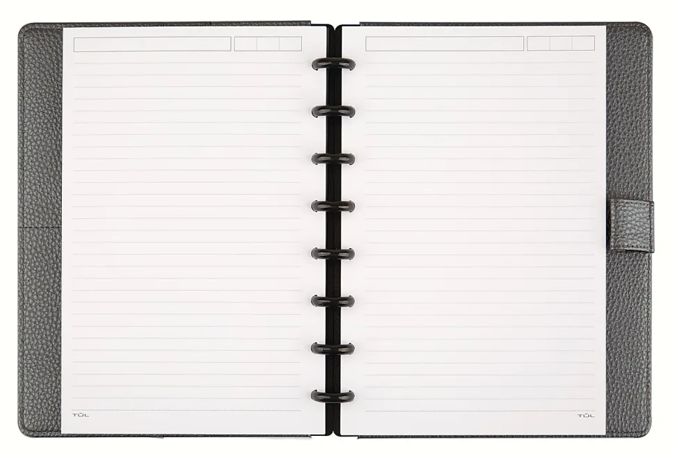 TUL® Discbound Notebook With Pebbled Leather Cover, Junior Size, Narrow Ruled, 60 Sheets, Gunmetal