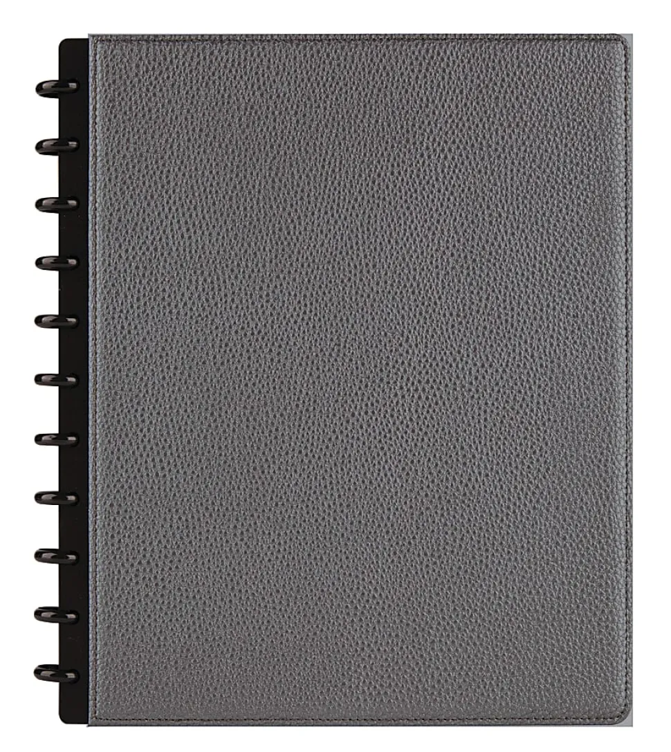 TUL® Discbound Notebook With Pebbled Leather Cover, Letter Size, Narrow Ruled, 60 Sheets, Gunmetal