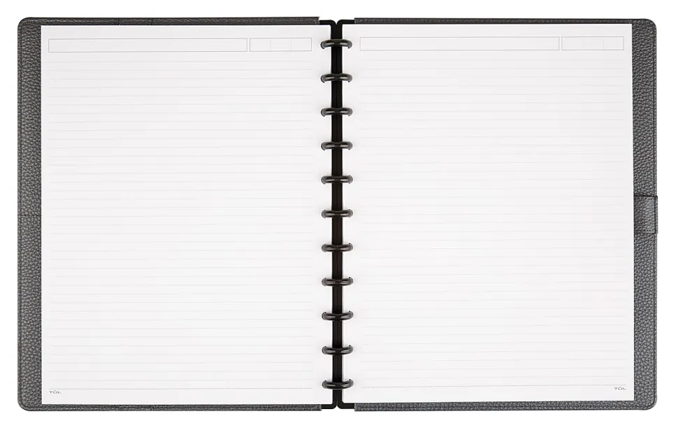 TUL® Discbound Notebook With Pebbled Leather Cover, Letter Size, Narrow Ruled, 60 Sheets, Gunmetal