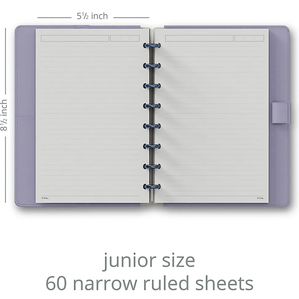 TUL® Discbound Notebook With Vegan Leather Cover, Junior Size, Narrow Ruled, 60 Sheets, Lavender Mist/Lines