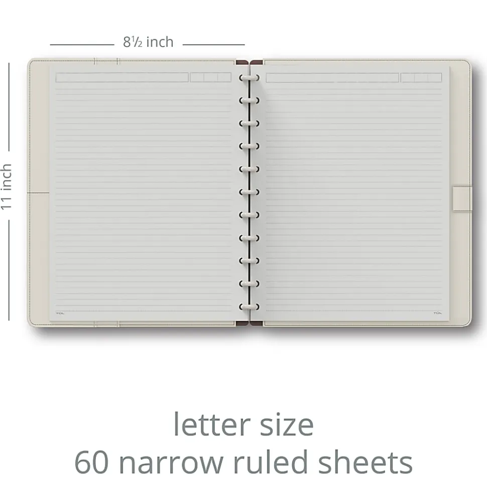 TUL® Discbound Notebook With Vegan Leather Cover, Letter Size, Narrow Ruled, 60 Sheets, Cannoli Cream
