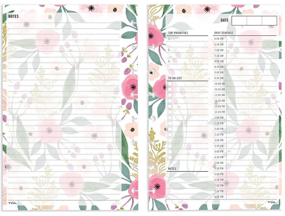 TUL® Discbound Undated Daily Refill Pages, Junior Size, 50 Sheets, Floral