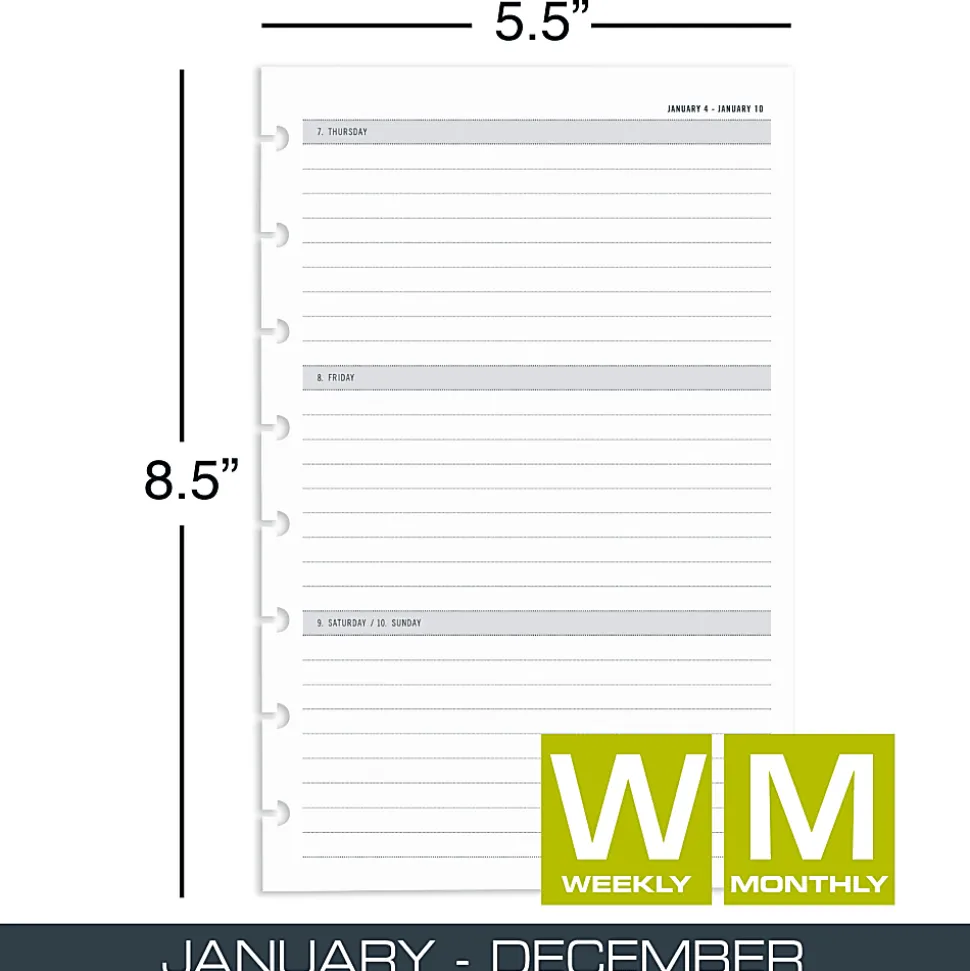 2027 TUL® Discbound Weekly/Monthly Planner Refill Pages, Junior Size, January To December