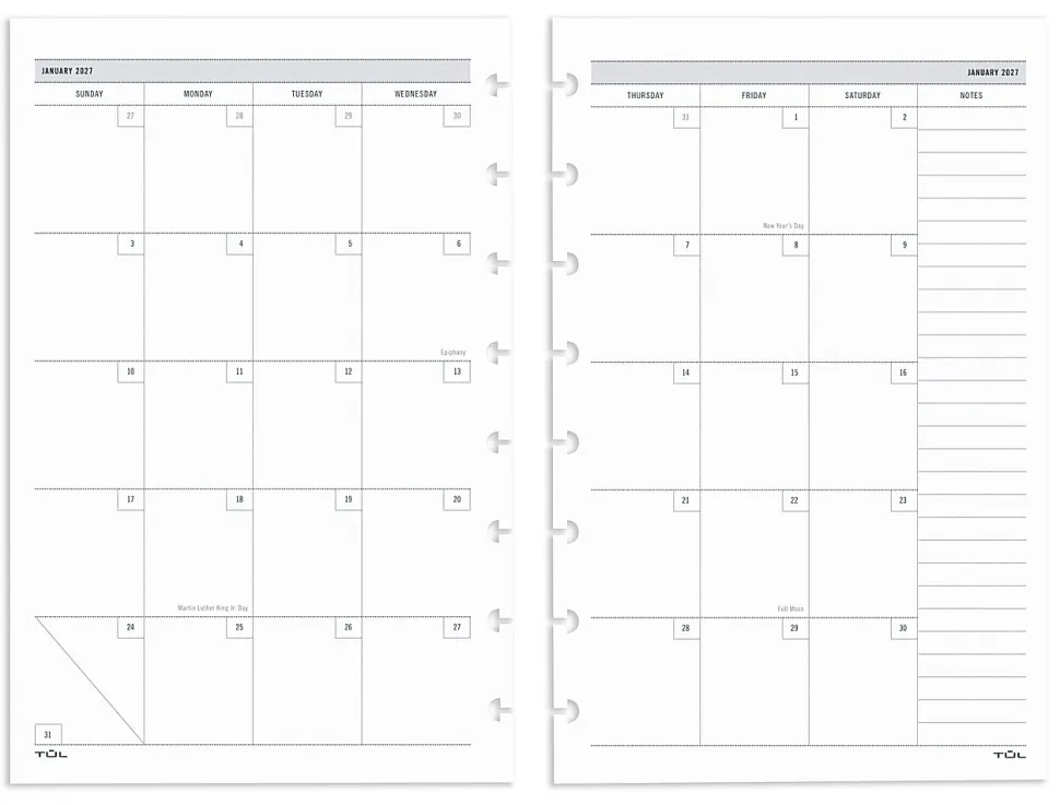 2027 TUL® Discbound Weekly/Monthly Planner Refill Pages, Junior Size, January To December