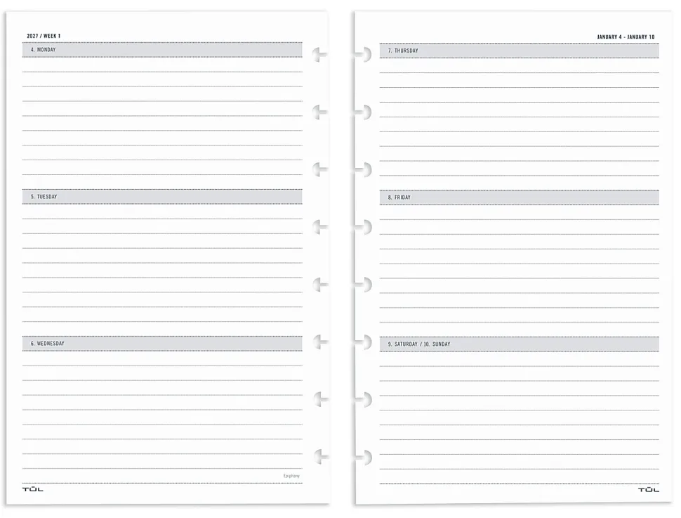 2027 TUL® Discbound Weekly/Monthly Planner Refill Pages, Junior Size, January To December