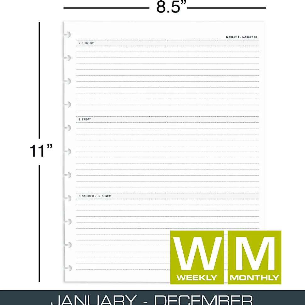 2027 TUL® Discbound Weekly/Monthly Planner Refill Pages, Letter Size, January To December
