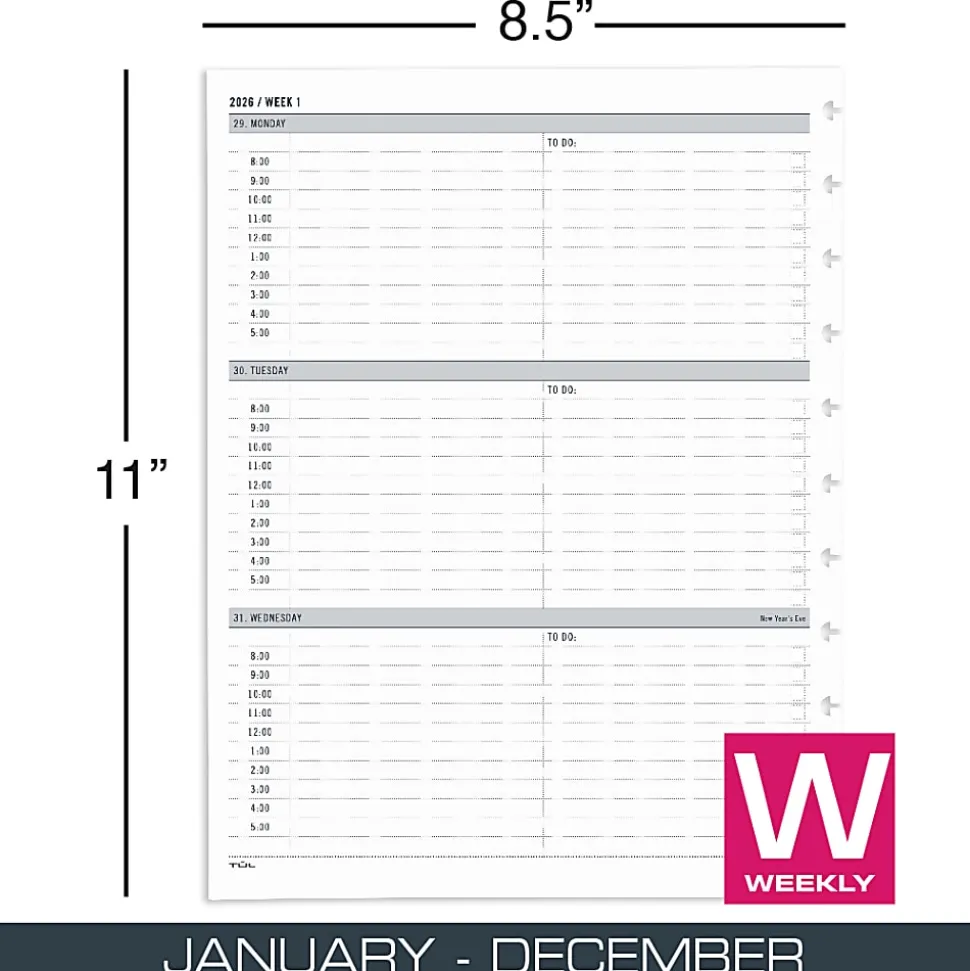 2026 TUL® Discbound Weekly Planner Refill Pages, Letter Size, January To December, TULLTFLRTIMERY26