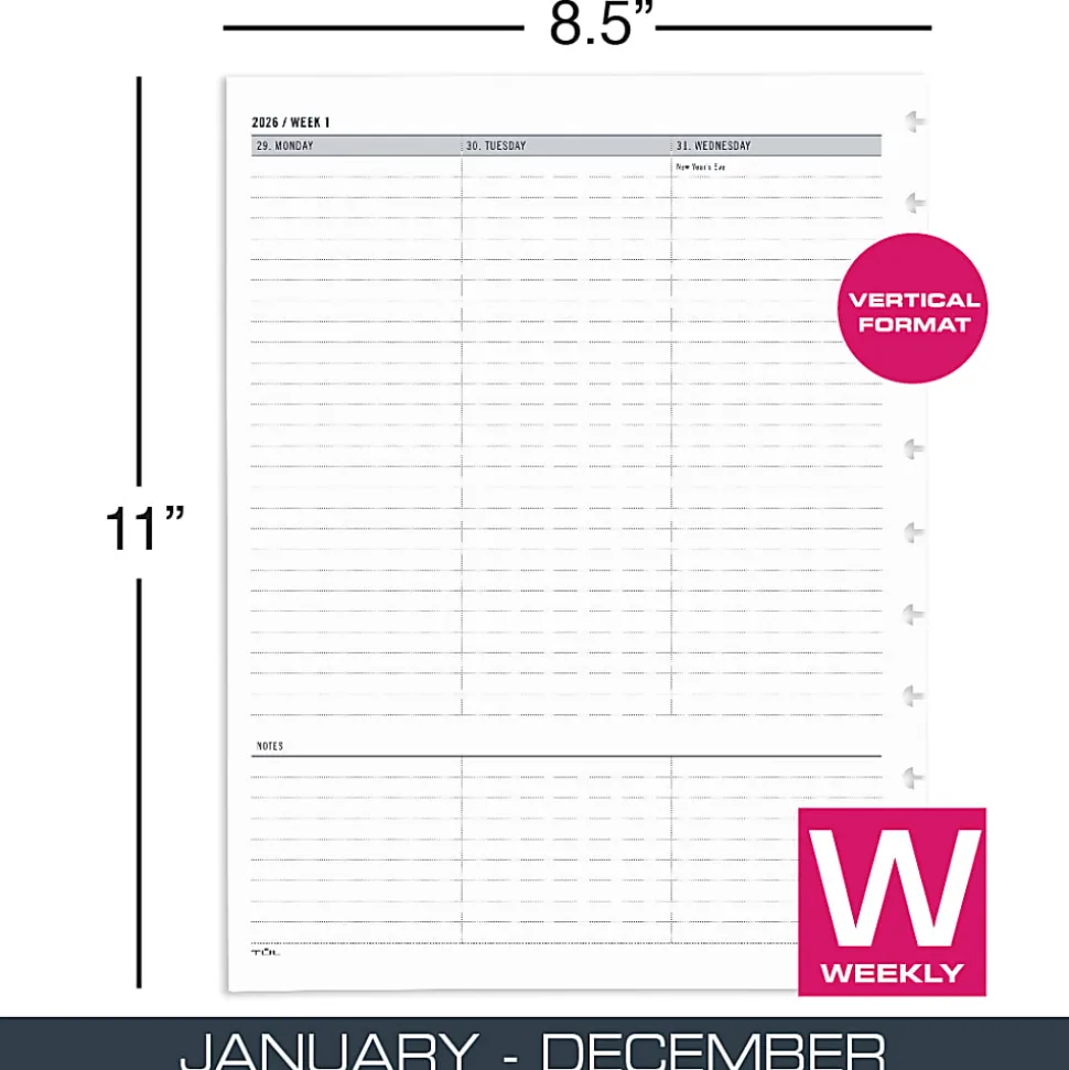 2026 TUL® Discbound Weekly Planner Refill Pages, Letter Size, January To December, TULLTFLRUTIMRY26