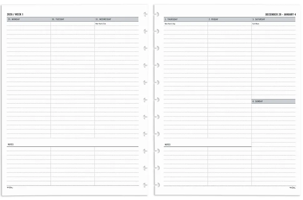 2026 TUL® Discbound Weekly Planner Refill Pages, Letter Size, January To December, TULLTFLRUTIMRY26