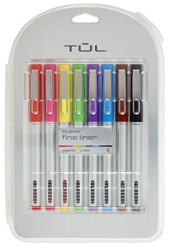 TUL® Fine Liner Felt-Tip Pen, Fine, 1.0 mm, Silver Barrel, Assorted Ink Colors, Pack Of 8 Pens