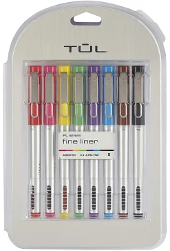 TULĀ® Fineliner Felt-Tip Pens, Ultra-Fine, 0.4 mm, Silver Barrel, Assorted Ink Colors, Pack Of 8 Pens