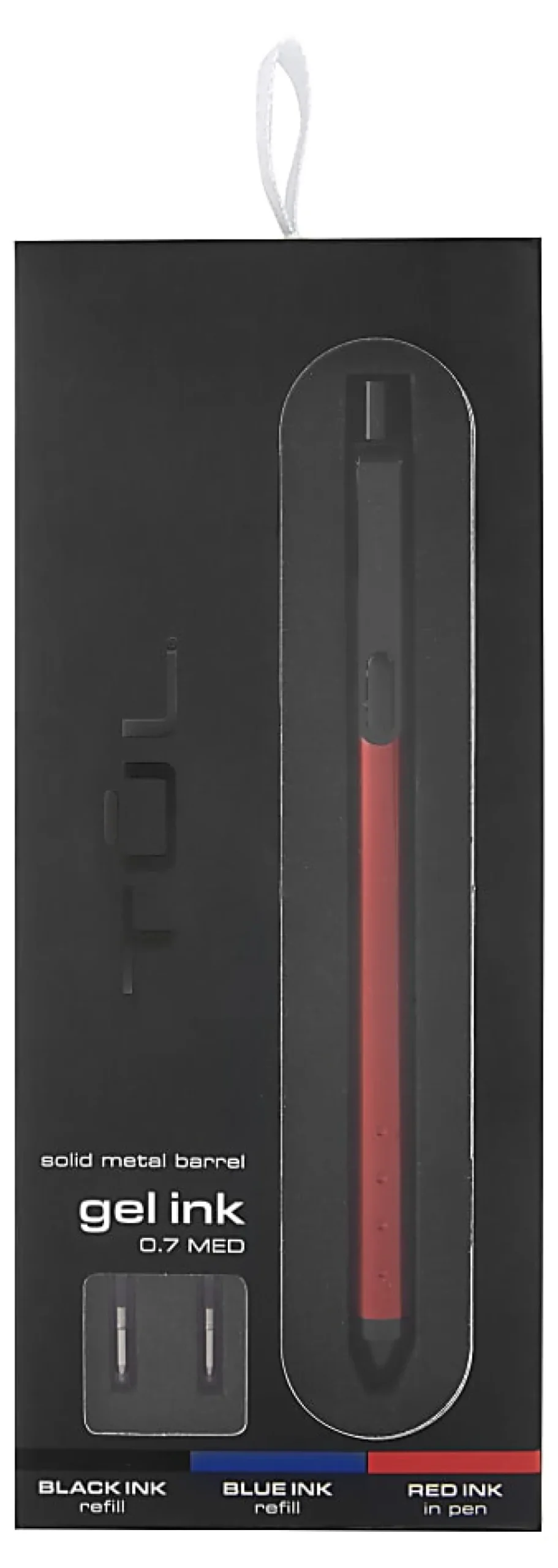 TUL® Fine Writing Solid Metal Barrel Retractable Gel Pen With 2 Refills, Medium Point, 0.7 mm, Red Barrel, Red/Black/Blue Ink