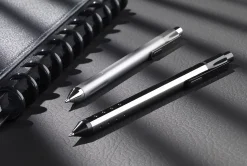 TUL® Fine Writing Solid Metal Barrel Retractable Ballpoint Pen With 2 Refills, Medium Point, 1.0 mm, Brushed Silver Barrel, Black & Blue Inks