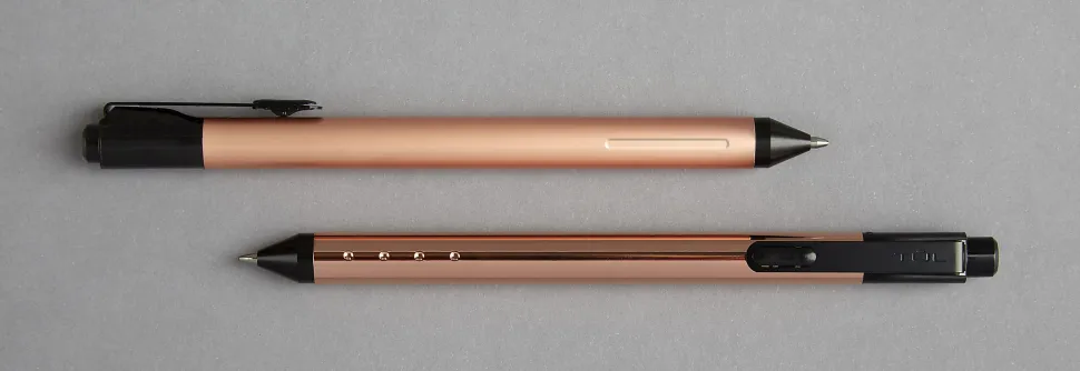 TUL® Fine Writing Solid Metal Barrel Retractable Gel Pen with 2 Refills, Medium Point, 0.7 mm, Rose Gold Barrel, Black/Blue Ink