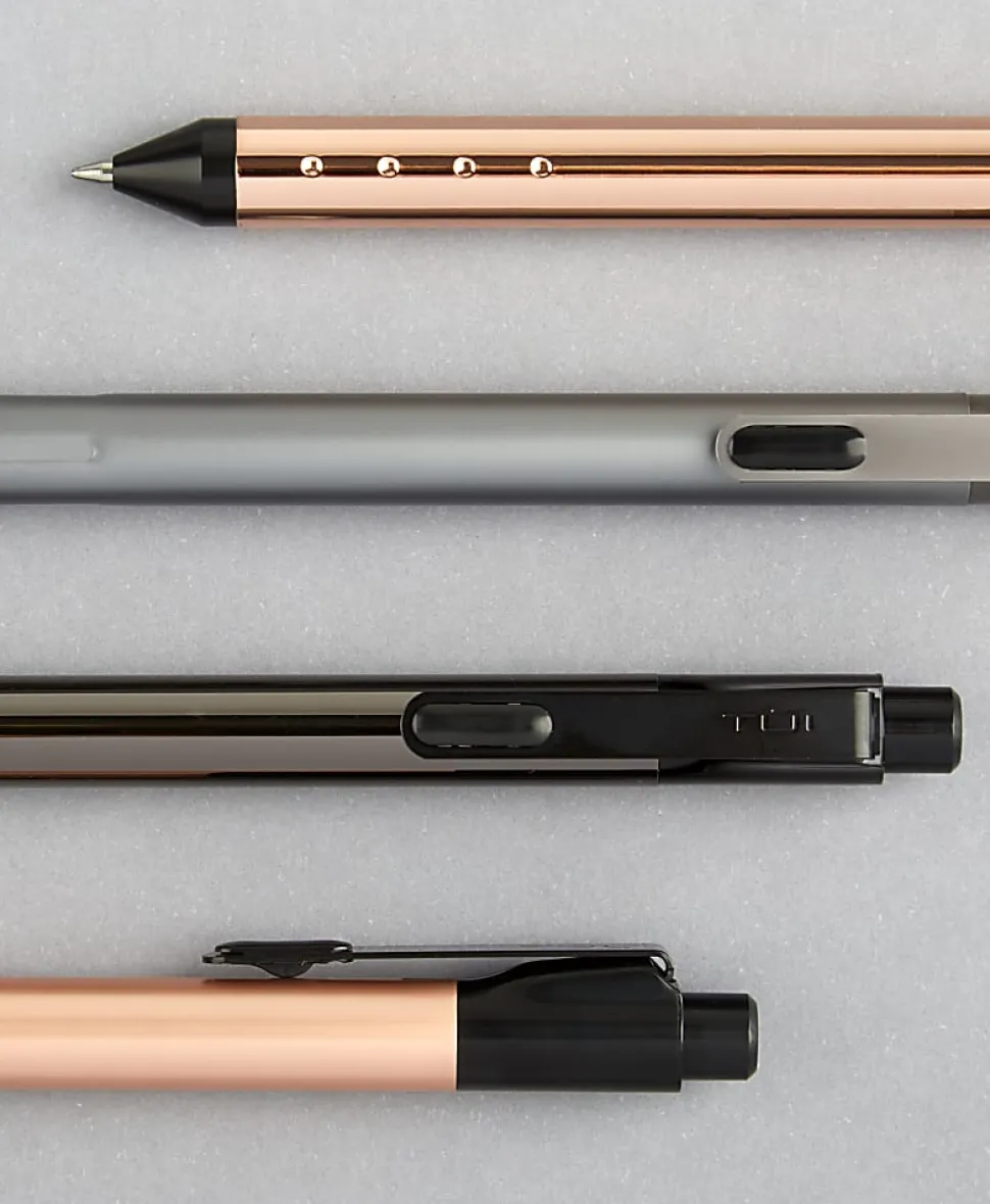 TUL® Fine Writing Solid Metal Barrel Retractable Gel Pen with 2 Refills, Medium Point, 0.7 mm, Rose Gold Barrel, Black/Blue Ink