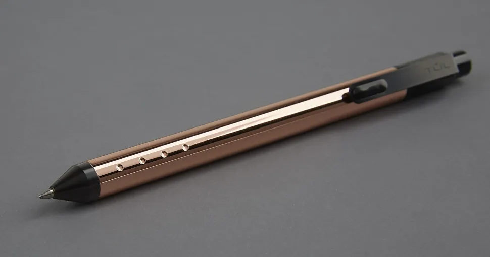 TUL® Fine Writing Solid Metal Barrel Retractable Gel Pen with 2 Refills, Medium Point, 0.7 mm, Rose Gold Barrel, Black/Blue Ink