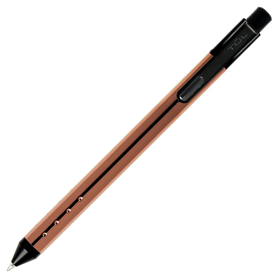 TUL® Fine Writing Solid Metal Barrel Retractable Gel Pen with 2 Refills, Medium Point, 0.7 mm, Rose Gold Barrel, Black/Blue Ink