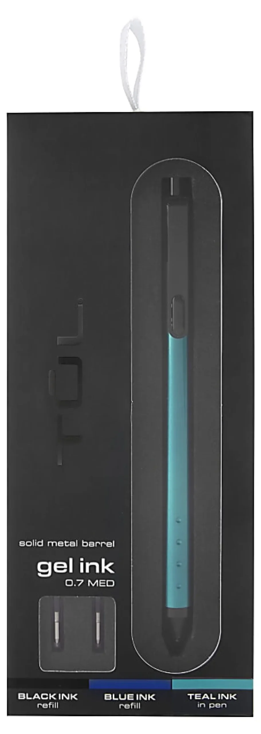 TUL® Fine Writing Solid Metal Barrel Retractable Gel Pen With 2 Refills, Medium Point, 0.7 mm, Teal Barrel, Teal/Black/Blue Ink