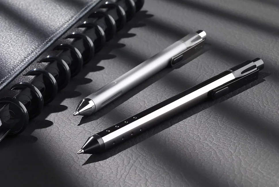 TUL® Fine Writing Solid Metal Barrel Retractable Gel Pen with 2 Refills, Medium Point, 0.7 mm, Gunmetal Barrel, Black & Blue Inks