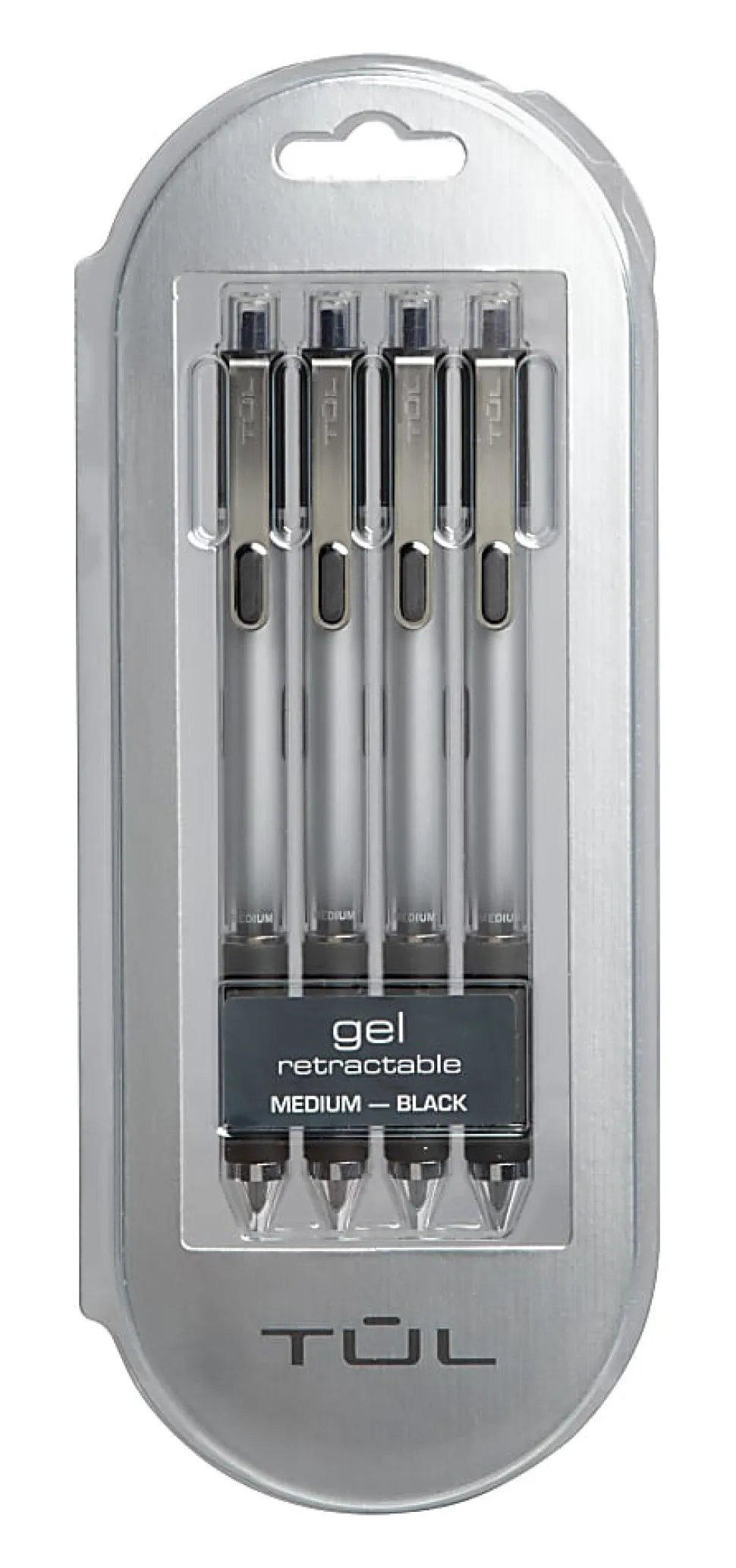 TUL® GL Series Retractable Gel Pens, Medium Point, 0.7 mm, Silver Barrel, Black Ink, Pack Of 4 Pens
