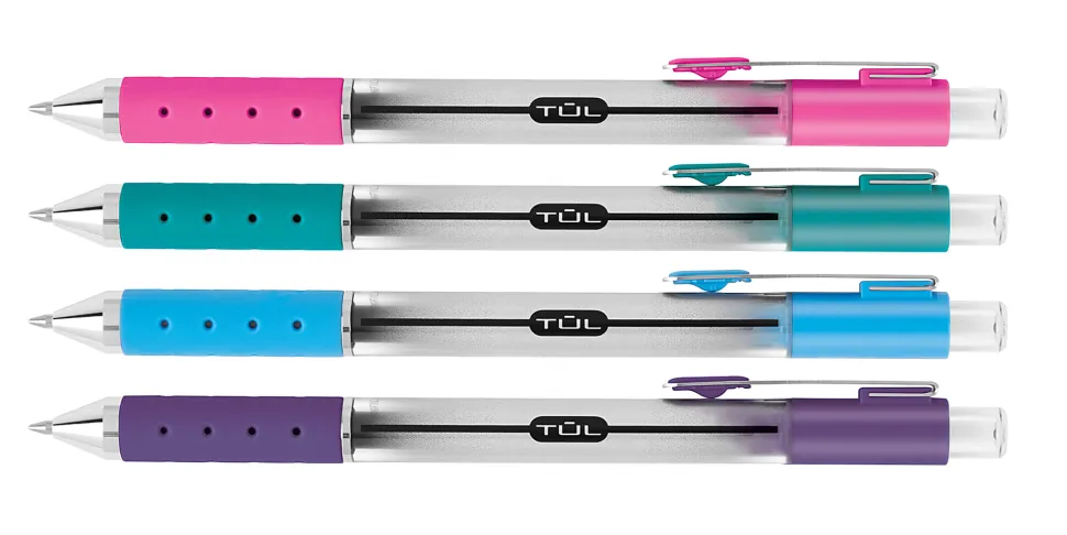 TUL® GL Series Retractable Gel Pens, Fine Point, 0.5 mm, Silver Barrel, Assorted Inks, Pack Of 4 Pens