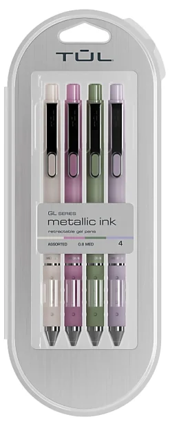 TULĀ® GL Series Retractable Gel Pens, Bold Point, 1.0 mm, Silver Barrel, Black Ink, Pack Of 4 Pens