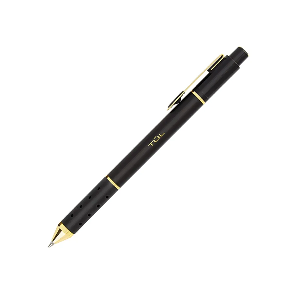 TUL® GL Series Retractable Gel Pens, Mixed Metals, Medium Point, 0.7 mm, Black Barrel, Black Ink, Pack Of 4 Pens