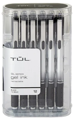 TUL® GL Series Retractable Gel Pens, Bold Point, 1.0 mm, Silver Barrel, Black Ink, Pack Of 12 Pens