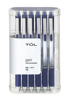TULĀ® GL Series Retractable Gel Pens, Fine Point, 0.5 mm, Silver Barrel, Blue Ink, Pack Of 12 Pens