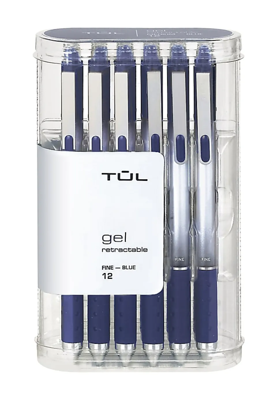 TUL® GL Series Retractable Gel Pens, Fine Point, 0.5 mm, Silver Barrel, Blue Ink, Pack Of 12 Pens