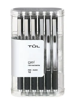TUL® GL Series Retractable Gel Pens, Fine Point, 0.5 mm, Silver Barrel, Black Ink, Pack Of 12 Pens