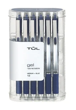 TULĀ® GL Series Retractable Gel Pens, Medium Point, 0.7 mm, Silver Barrel, Blue Ink, Pack Of 12 Pens