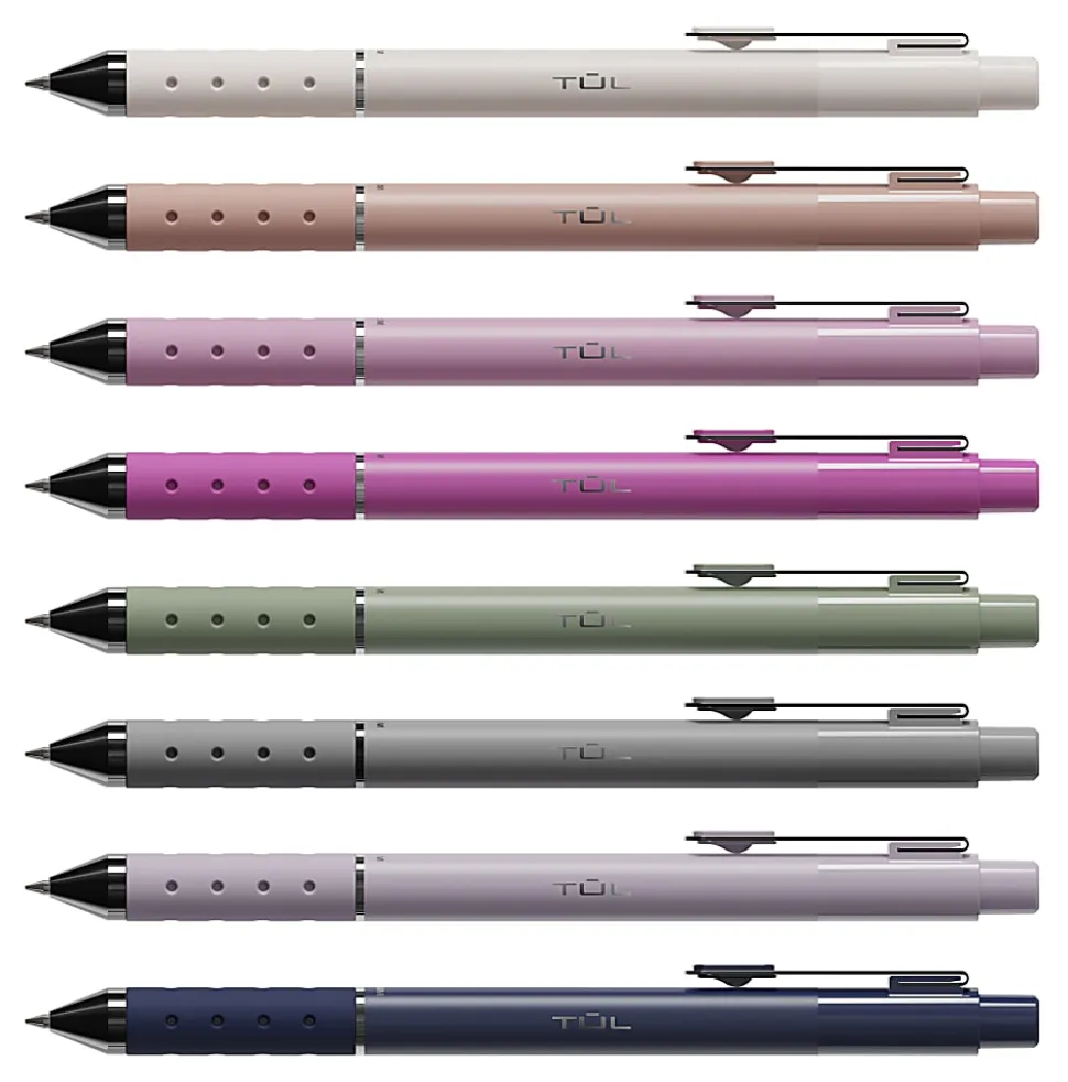 TUL® GL Series Retractable Gel Pens, Medium Point, 0.8 mm, Assorted Gunmetal Barrel Colors, Assorted Metallic Ink, Pack Of 8 Pens