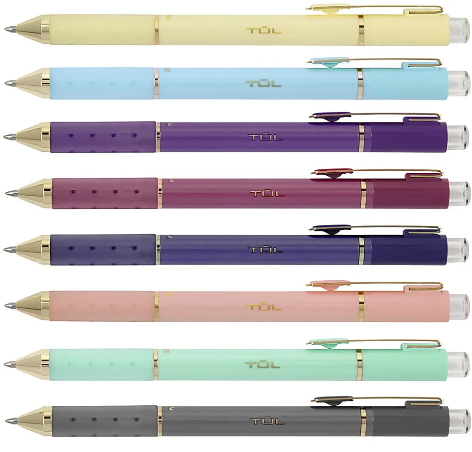TUL® GL Series Retractable Gel Pens, Medium Point, 0.8 mm, Assorted Barrel Colors, Assorted Metallic Inks, Pack Of 8 Pens
