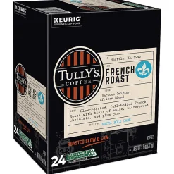 Tully's Coffee French Roast Keurig Single-Serve K-Cup Pods, Dark Roast, 24 Pods Per Pack, Case Of 4 Packs