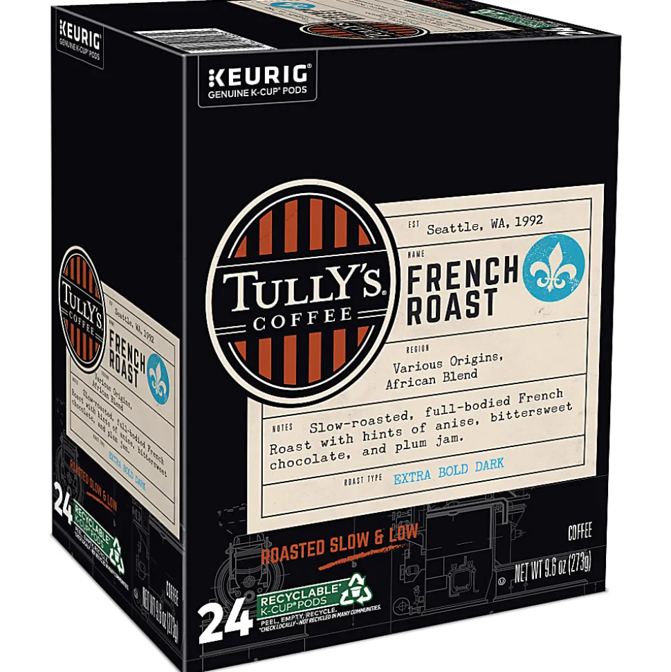 Tully's Coffee French Roast Keurig Single-Serve K-Cup Pods, Dark Roast, 24 Pods Per Pack, Case Of 4 Packs