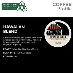 Tully's® Coffee Single-Serve Coffee K-Cup®, Hawaiian Blend, 96 Count (4 Packs of 24)