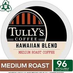 Tully's® Coffee Single-Serve Coffee K-Cup®, Hawaiian Blend, 96 Count (4 Packs of 24)
