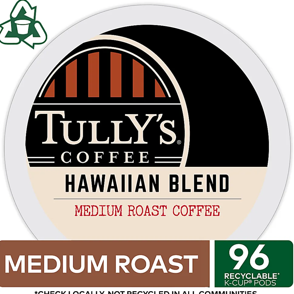 Tully's® Coffee Single-Serve Coffee K-Cup®, Hawaiian Blend, 96 Count (4 Packs of 24)