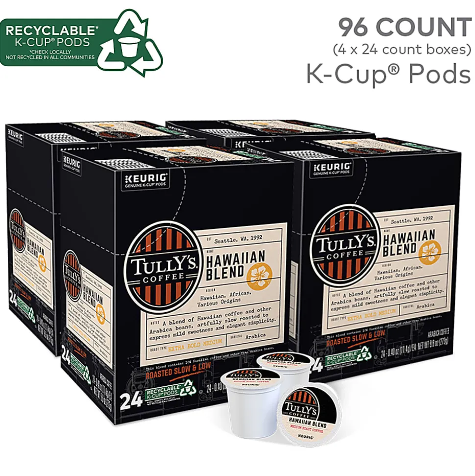 Tully's® Coffee Single-Serve Coffee K-Cup®, Hawaiian Blend, 96 Count (4 Packs of 24)