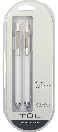 TULĀ® Mechanical Pencils, 0.7 mm, White Barrels, Pack Of 2 Pencils